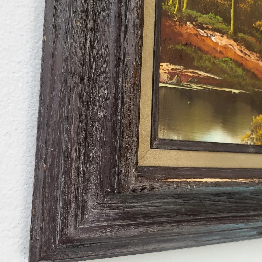 Original Art fall wood painting with frame